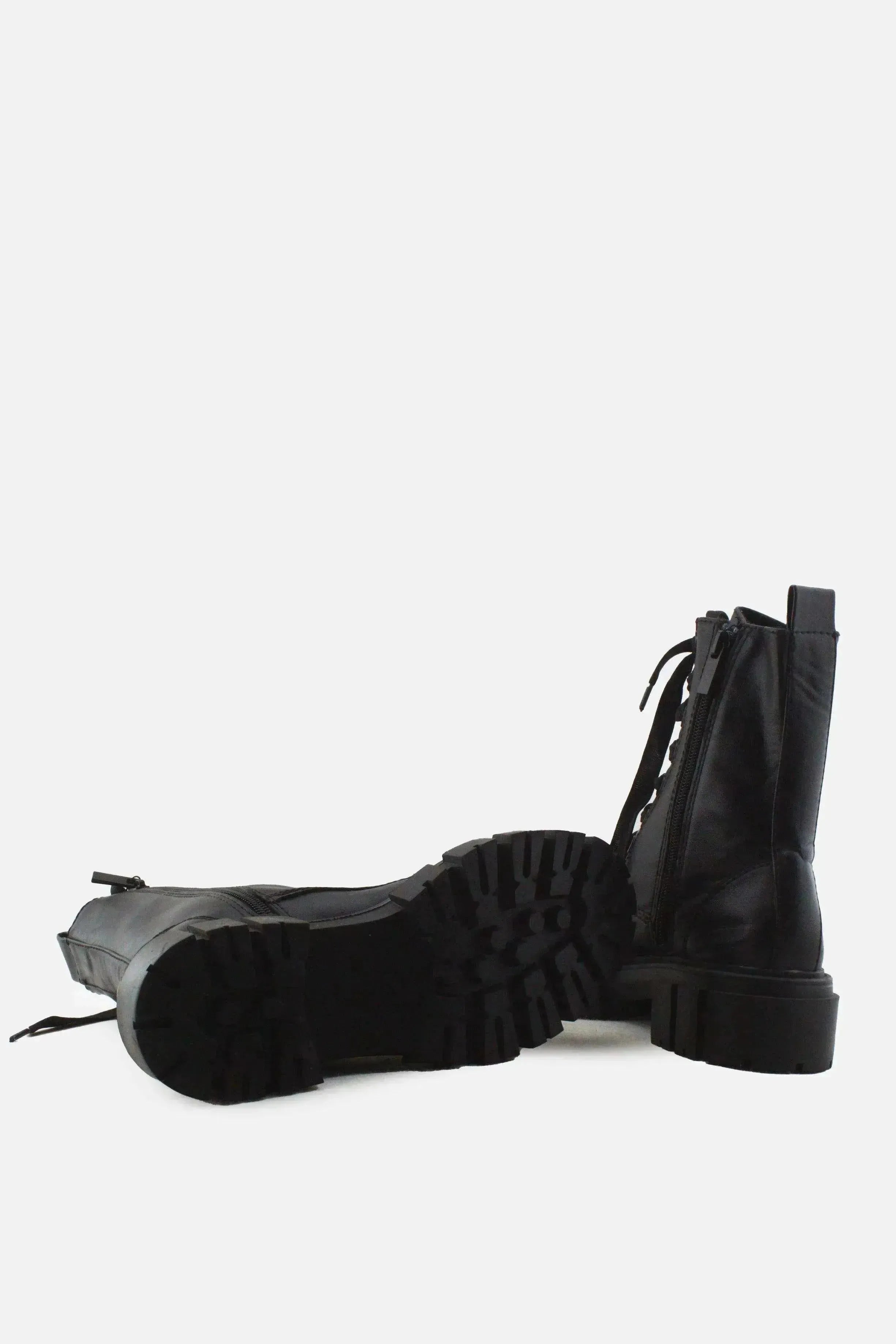 Stradivarius Zipper Laces Combat Ankle Boots | 100% Authentic Leather - sundaybazar