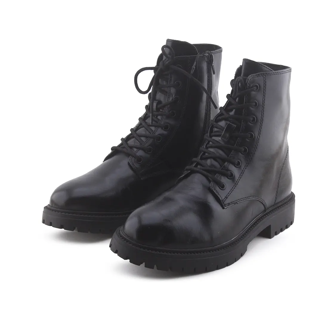 Pull & Bear Zipper Lace Up Ankle Boot | 100% Authentic Leather
