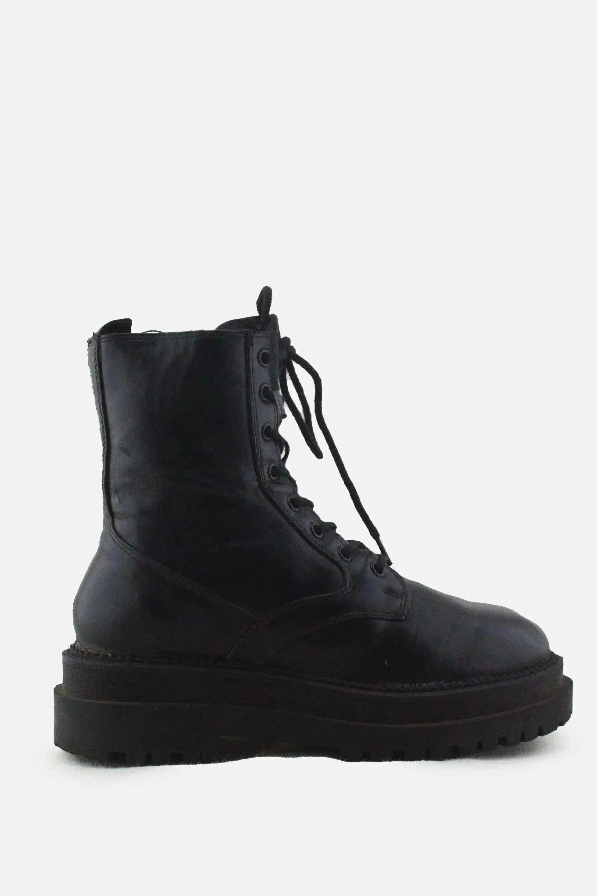 Stradivarius Zipper Laces Combat Ankle Boots | 100% Authentic Leather - sundaybazar