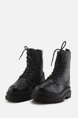 Stradivarius Zipper Laces Combat Ankle Boots | 100% Authentic Leather - sundaybazar