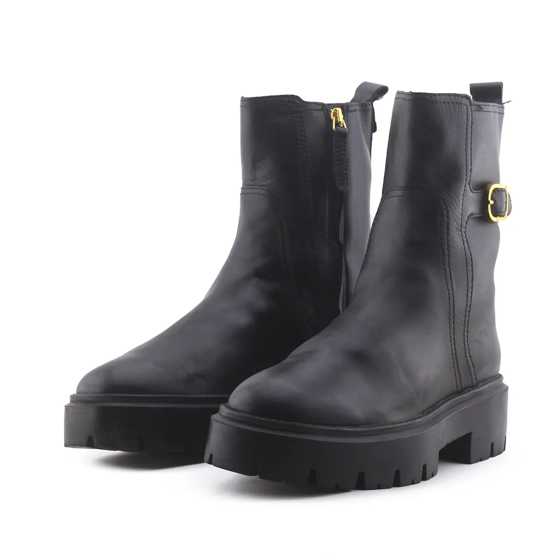 Massimo Dutti Zipper Buckle Strap Ankle Boot | 100% Authentic Leather