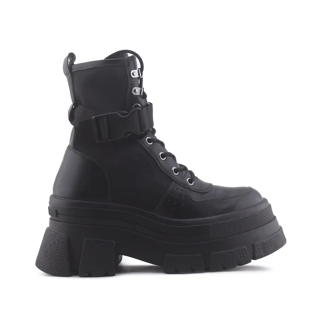 Stradivarius Zipper Buckle Strap Lace Up Ankle Boot | 100% Authentic Leather