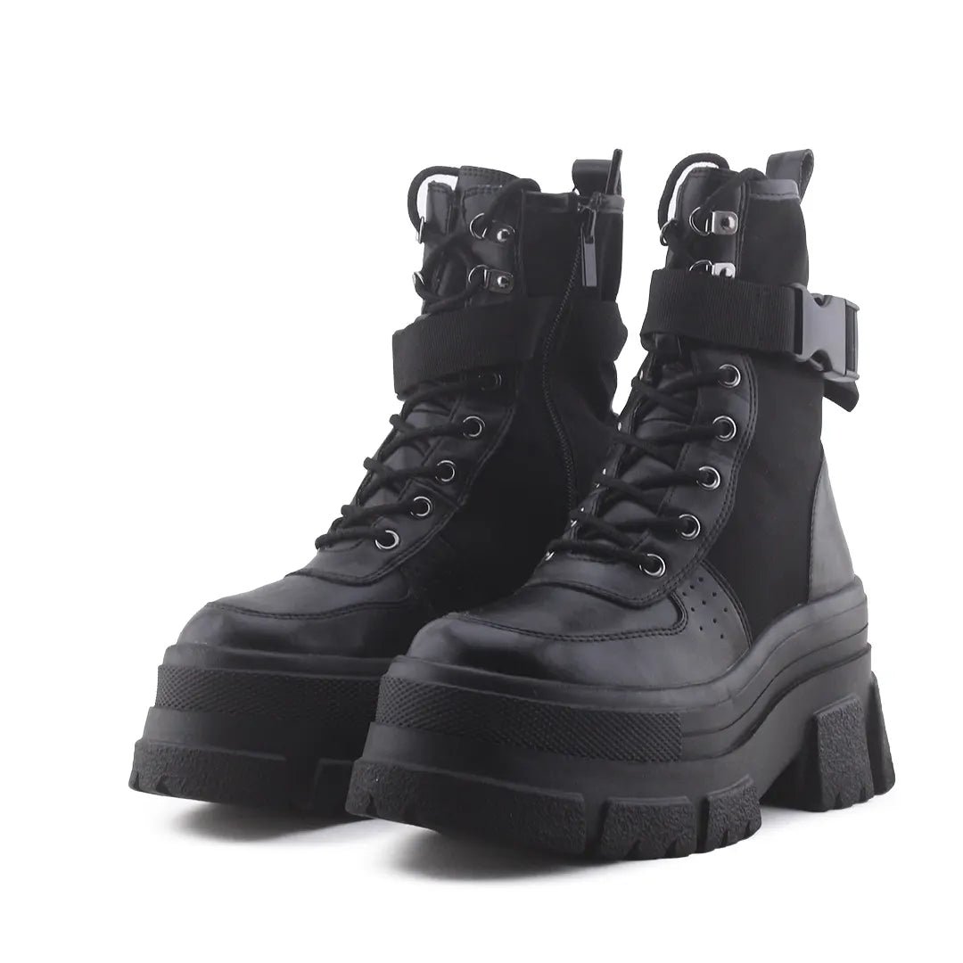 Stradivarius Zipper Buckle Strap Lace Up Ankle Boot | 100% Authentic Leather