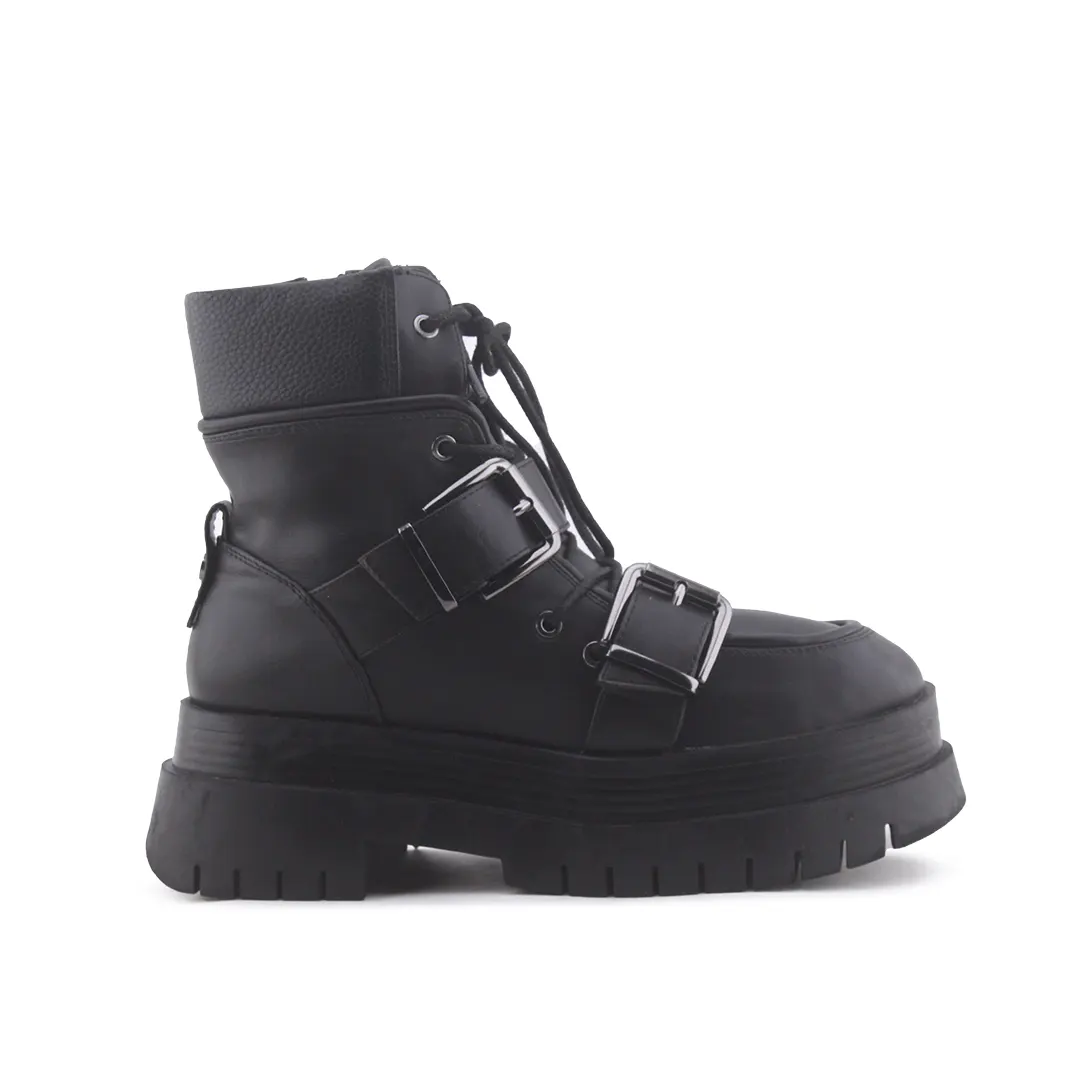 Bershka Zipper Buckle Strap Lace Up Ankle Boot | 100% Authentic Leather