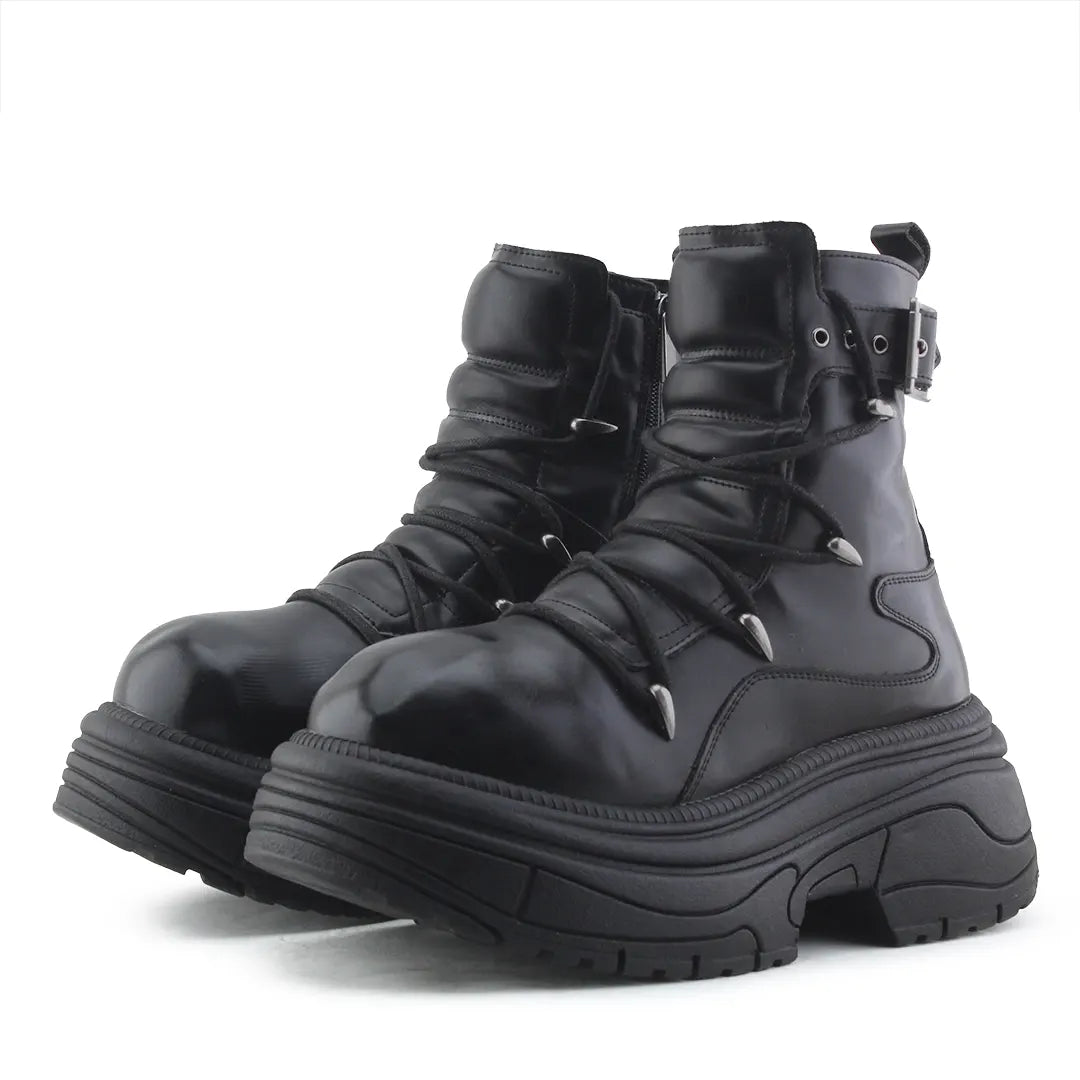 Bershka Zipper Buckle Strap Lace Up Ankle Boot | 100% Authentic Leather