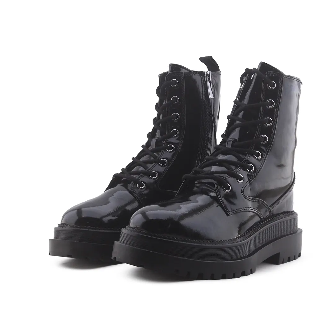 Stradivarius Zipper Lace Up Combat Ankle Boot | 100% Authentic Leather