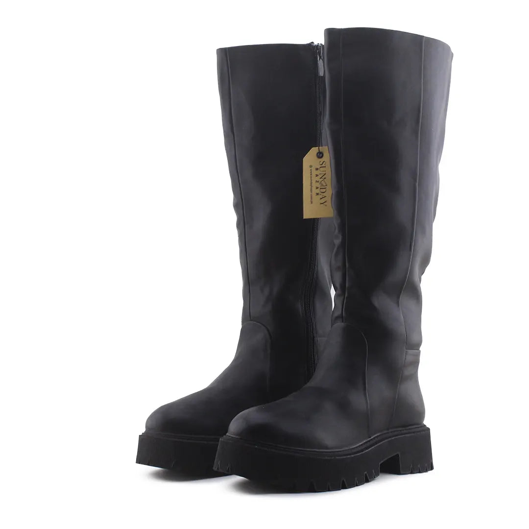 Bershka Zipper Knee High Boot | 100% Authentic Leather