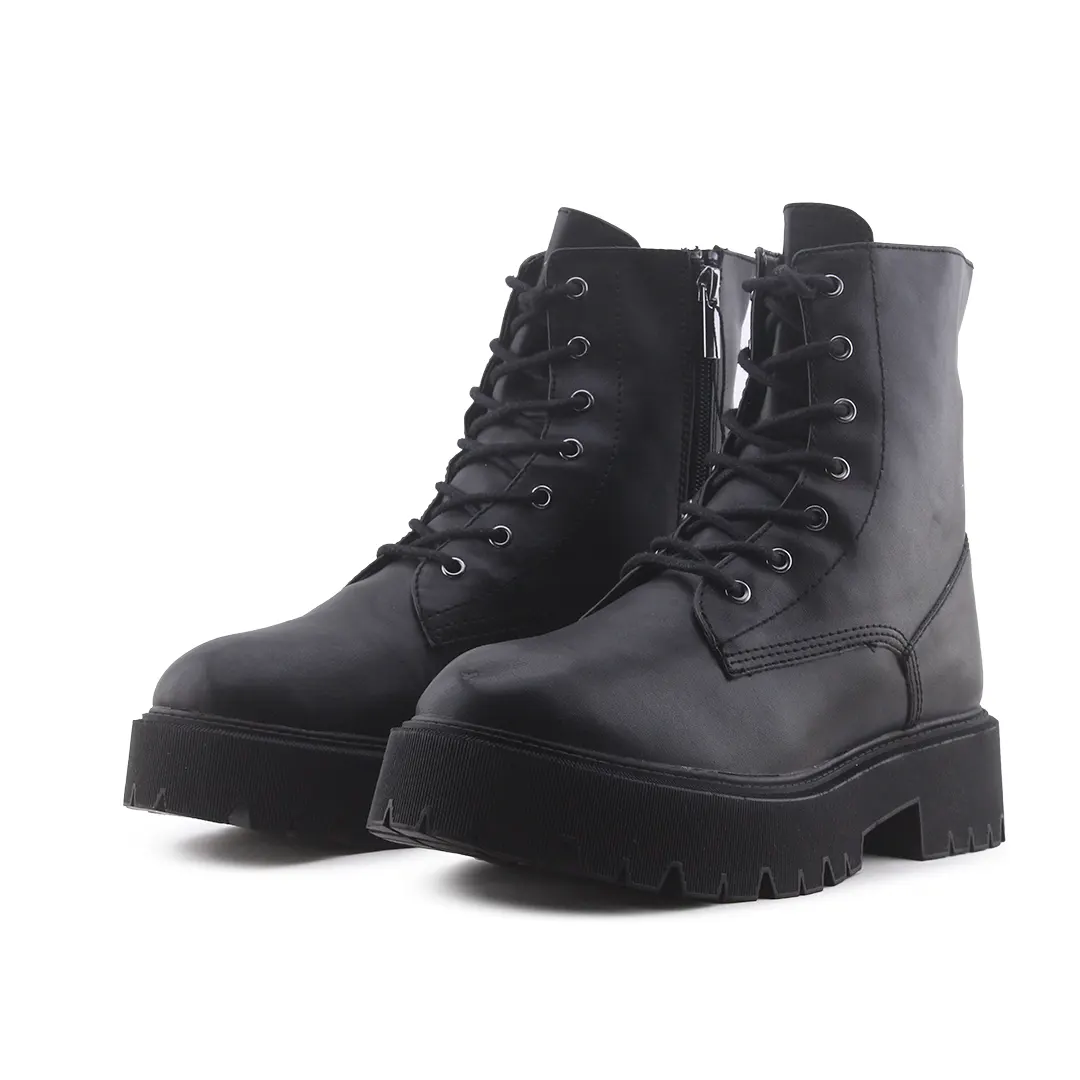 Bershka Zipper Lace Up Ankle Boot | 100% Authentic Leather