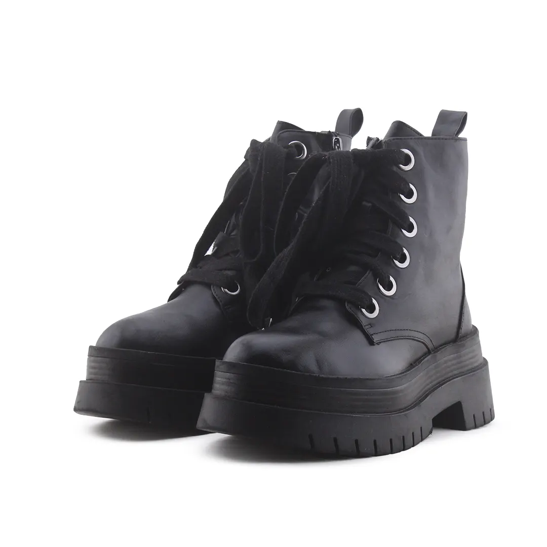 Bershka Zipper Lace Up Ankle Boot | 100% Authentic Leather