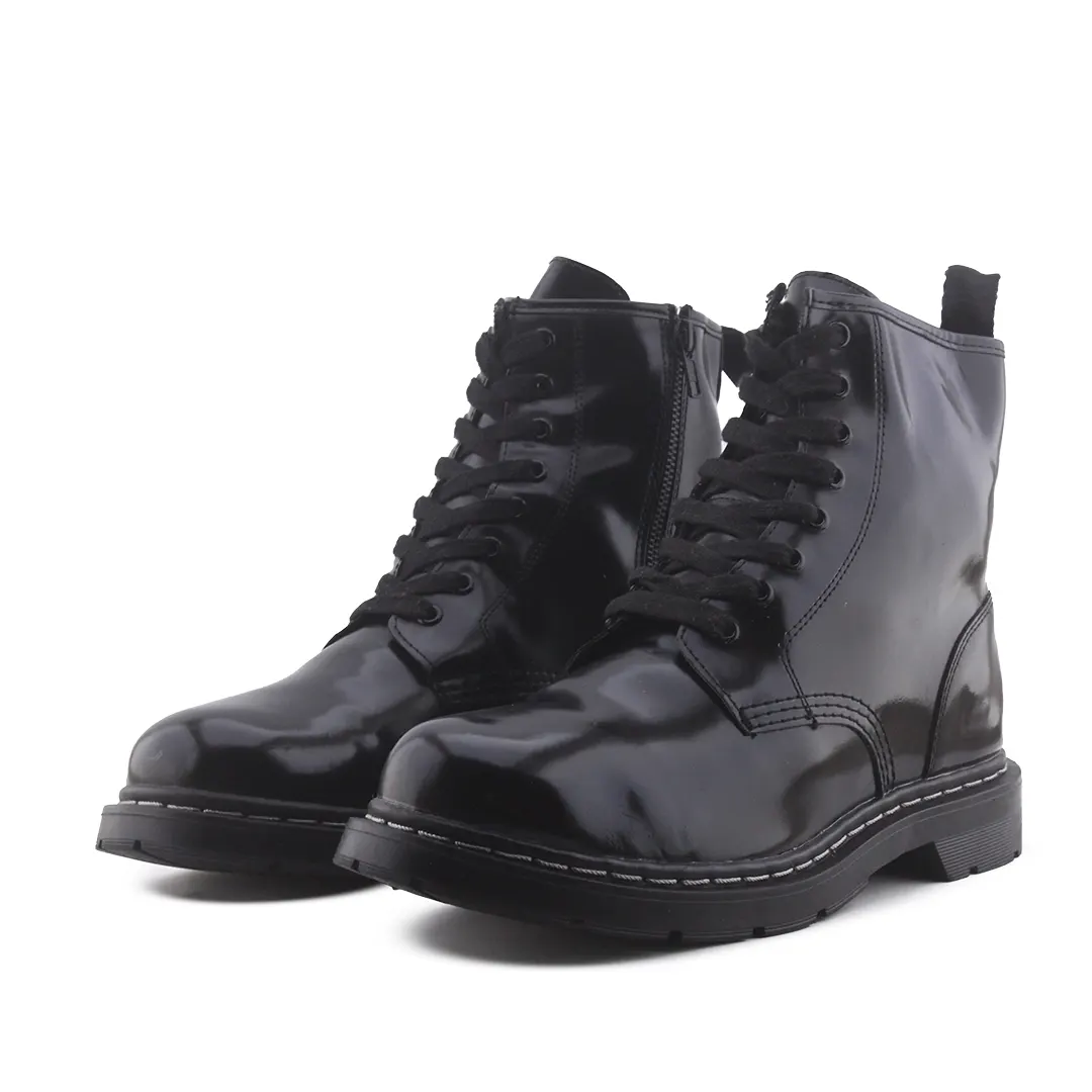 Pull & Bear Zipper Lace Up Combat Ankle Boot | 100% Authentic Leather