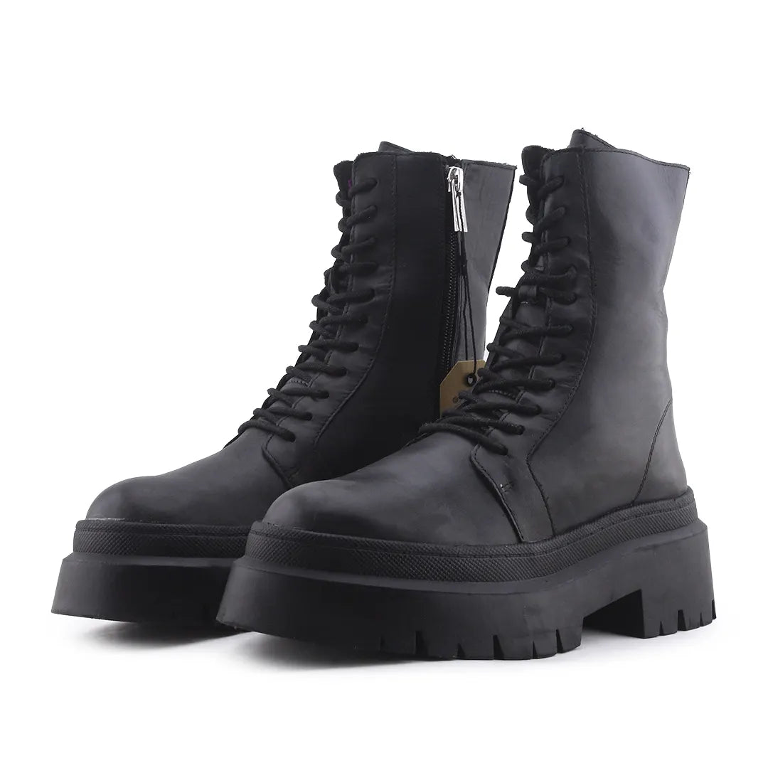 Pull & Bear Zipper Lace Up Ankle Boot | 100% Authentic Leather