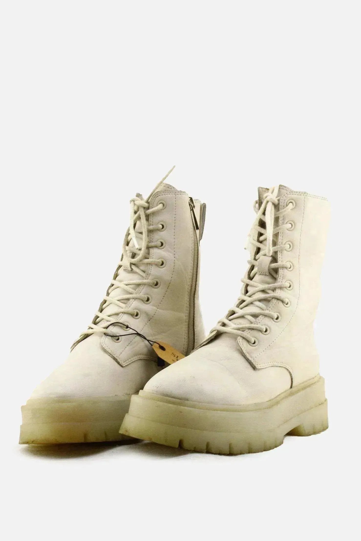 Stradivarius Zipper Laces Combat Boots | 100% Authentic Leather - sundaybazar