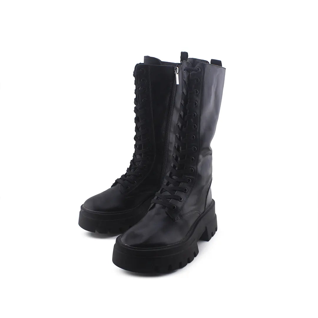 Pull & Bear Lace Up Zipper Combat Ankle Boots (100% Authentic Leather)