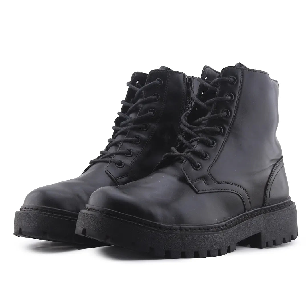 Pull & Bear Zipper Lace Up Ankle Boot | 100% Authentic Leather