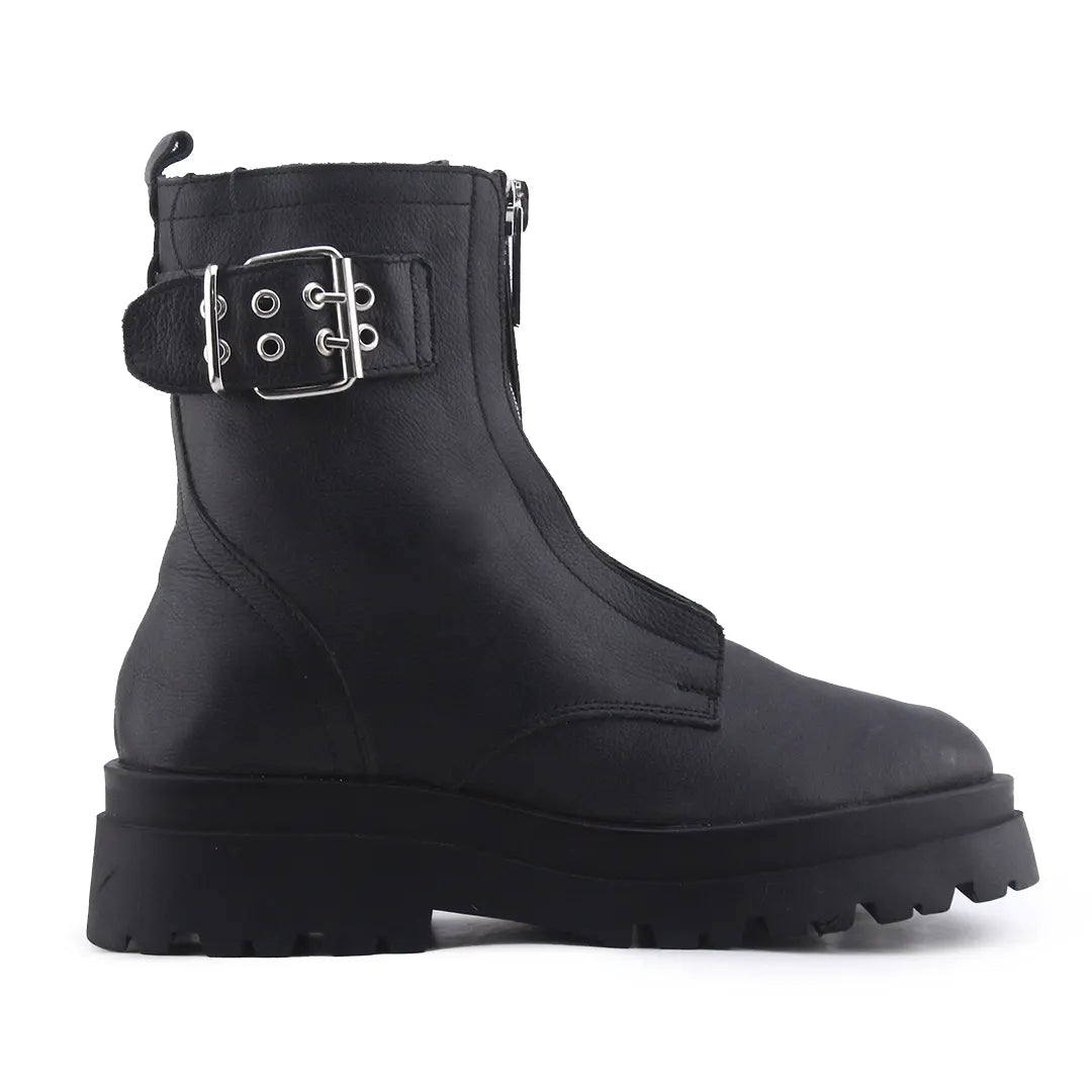 Stradivarius Zipper Buckle Strap Ankle Boot | 100% Authentic Leather