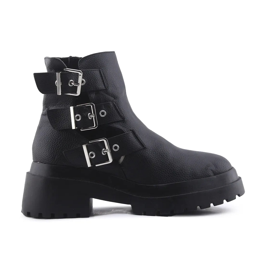 Bershka Zipper Buckle Strap Ankle Boot | 100% Authentic Leather