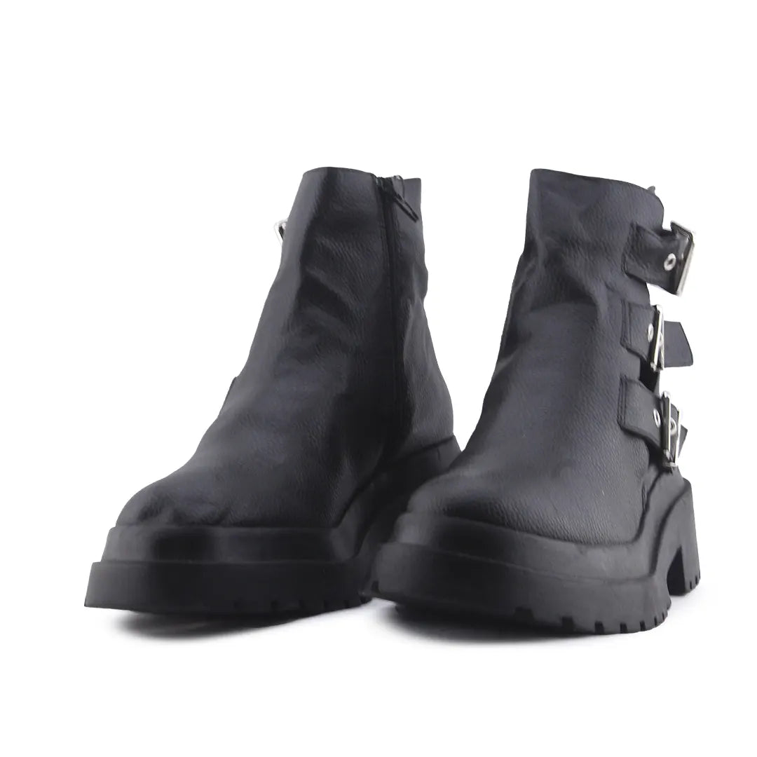 Bershka Zipper Buckle Strap Ankle Boot | 100% Authentic Leather