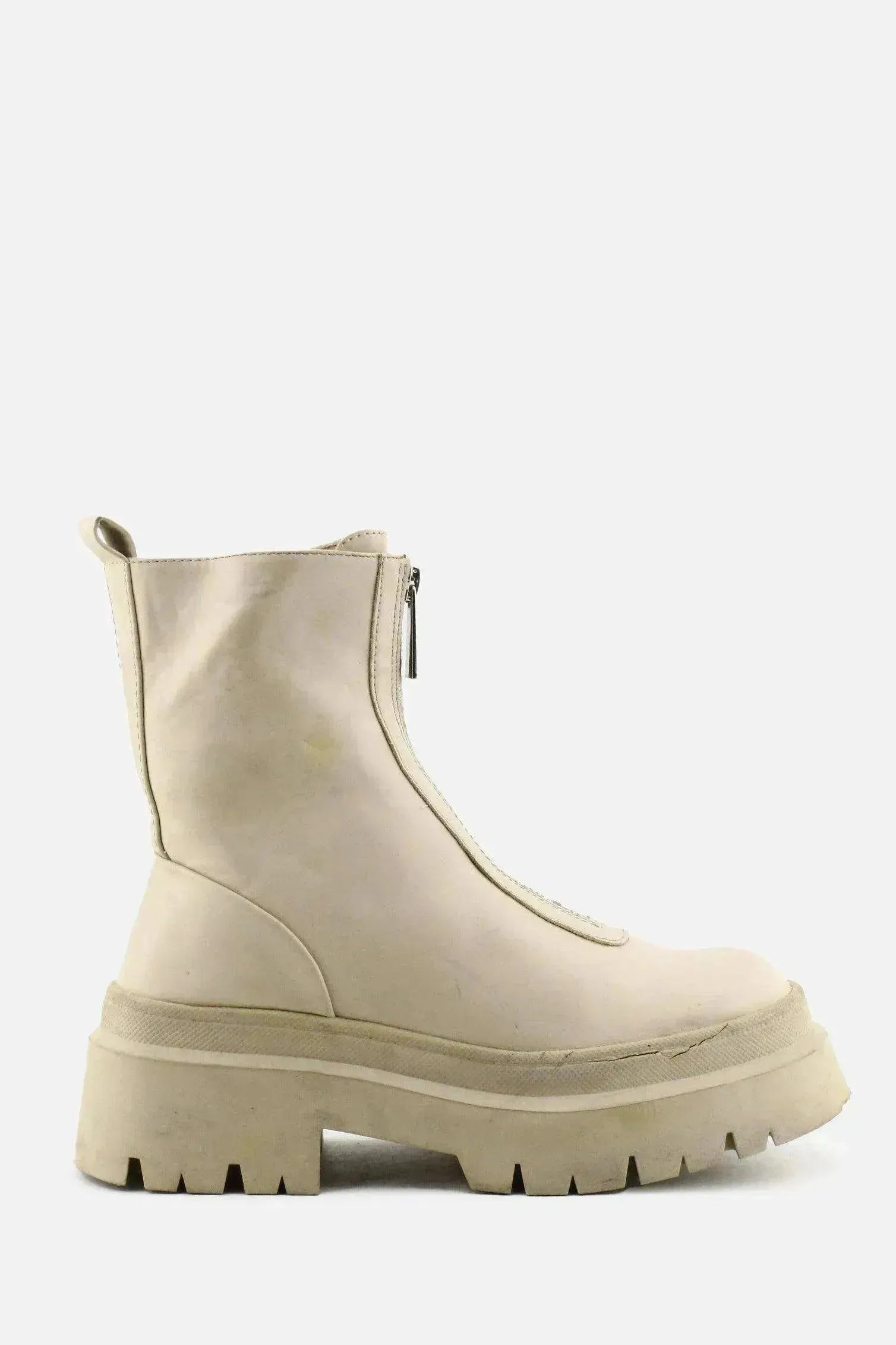 Pull & Bear Zipper Combat Ankle Boots | 100% Authentic Leather - sundaybazar