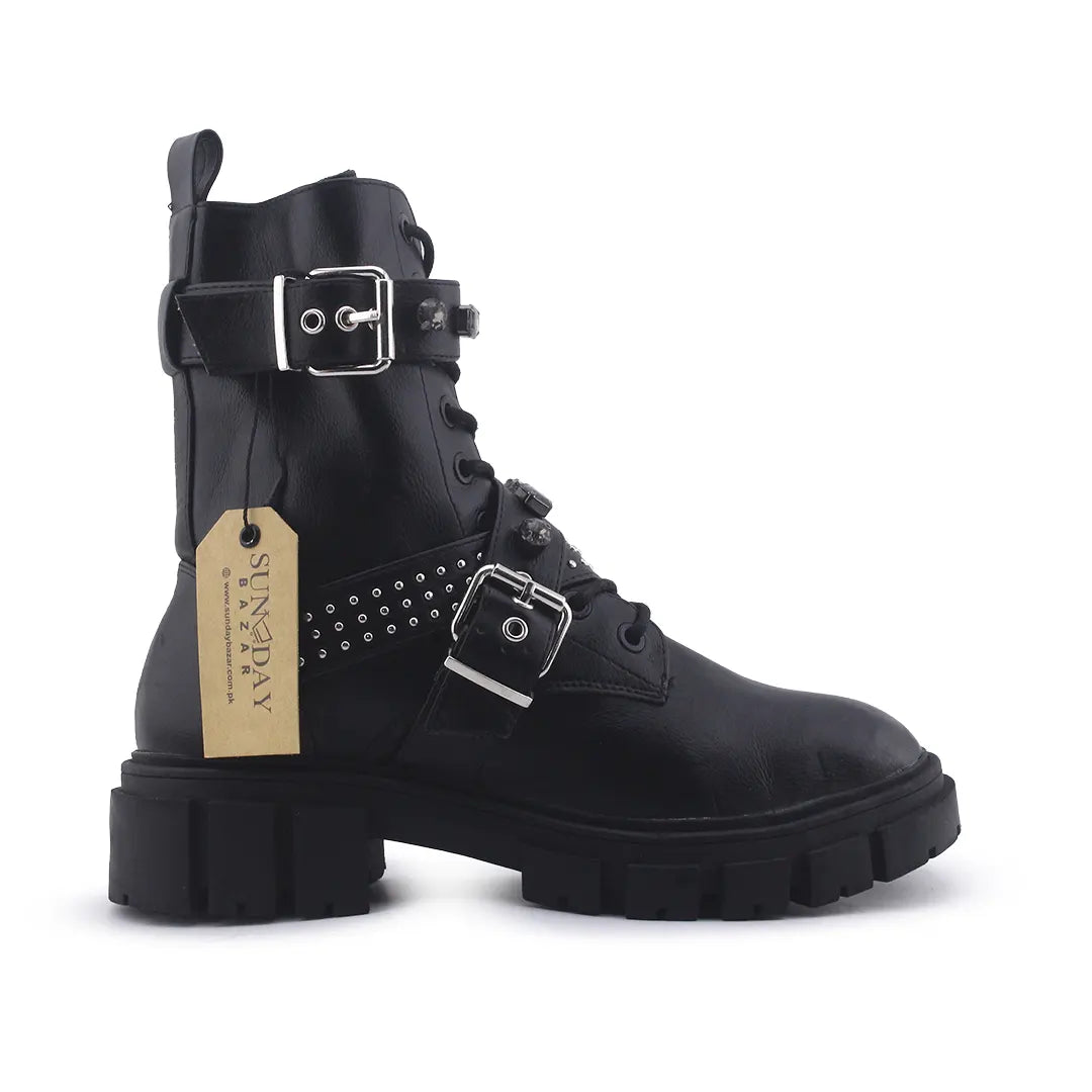 Stradivarius Zipper Buckle Strap Lace Up Ankle Boot | 100% Authentic Leather