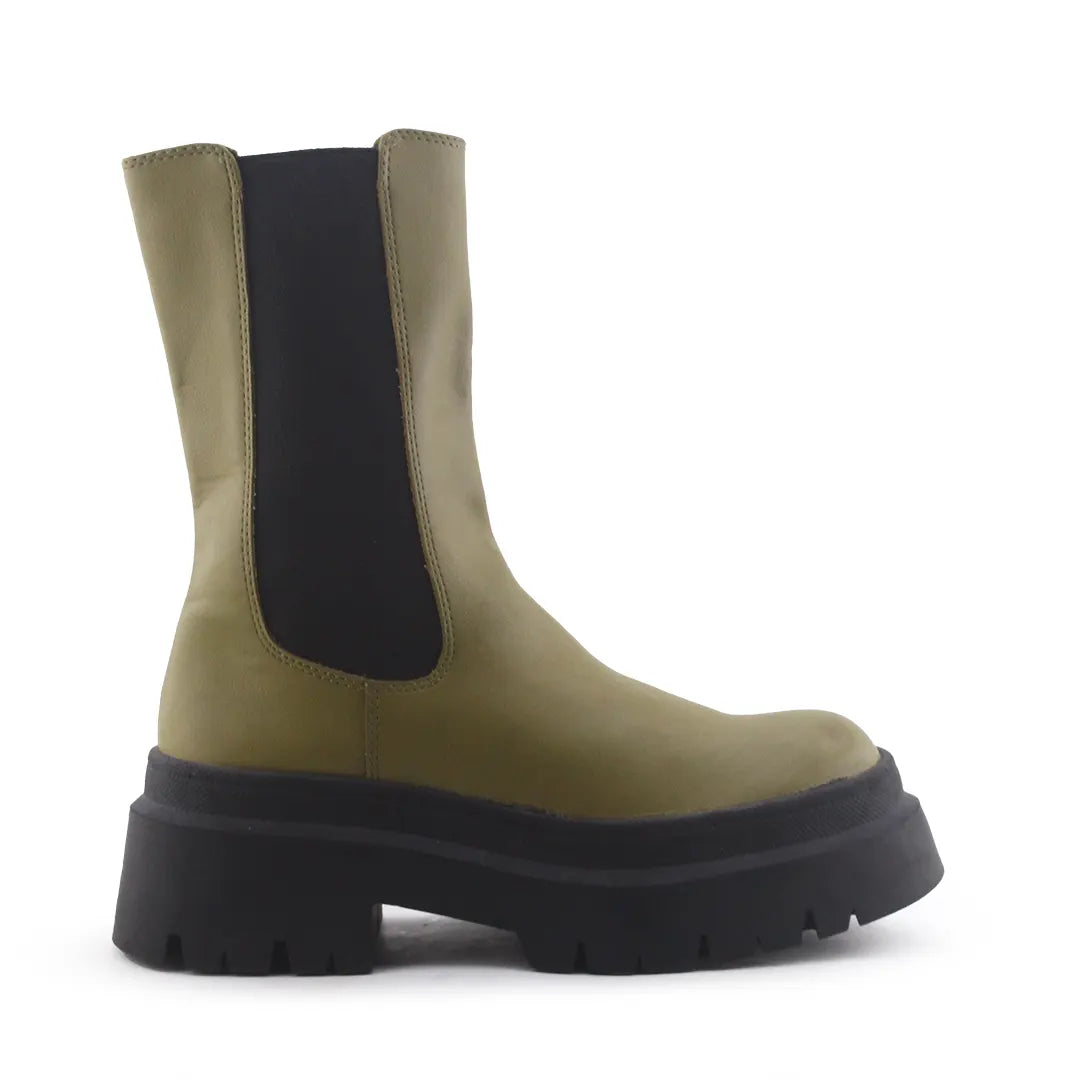 Pull & Bear Stretchable Combat Ankle Boots (100% Authentic Leather)