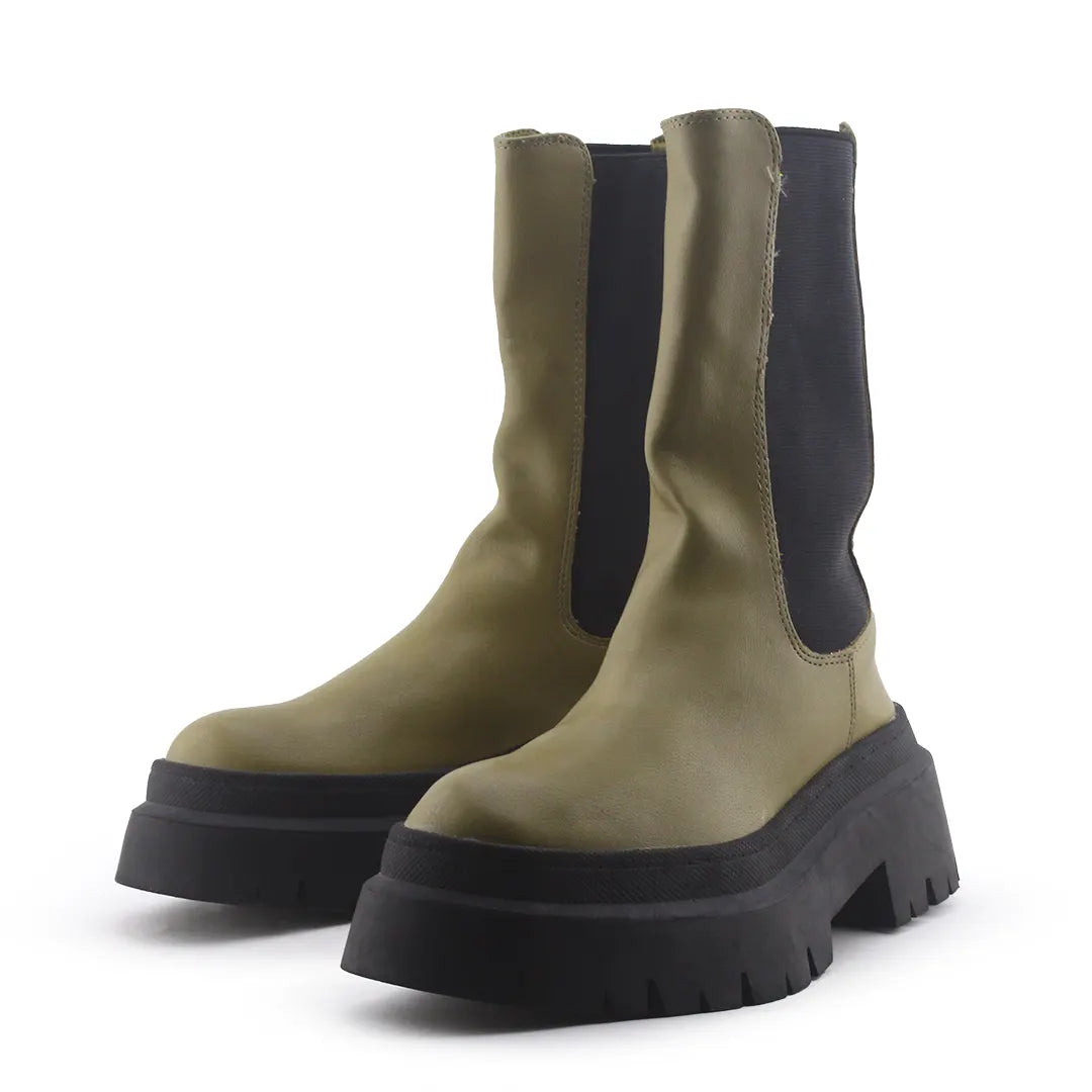 Pull & Bear Stretchable Combat Ankle Boots (100% Authentic Leather)