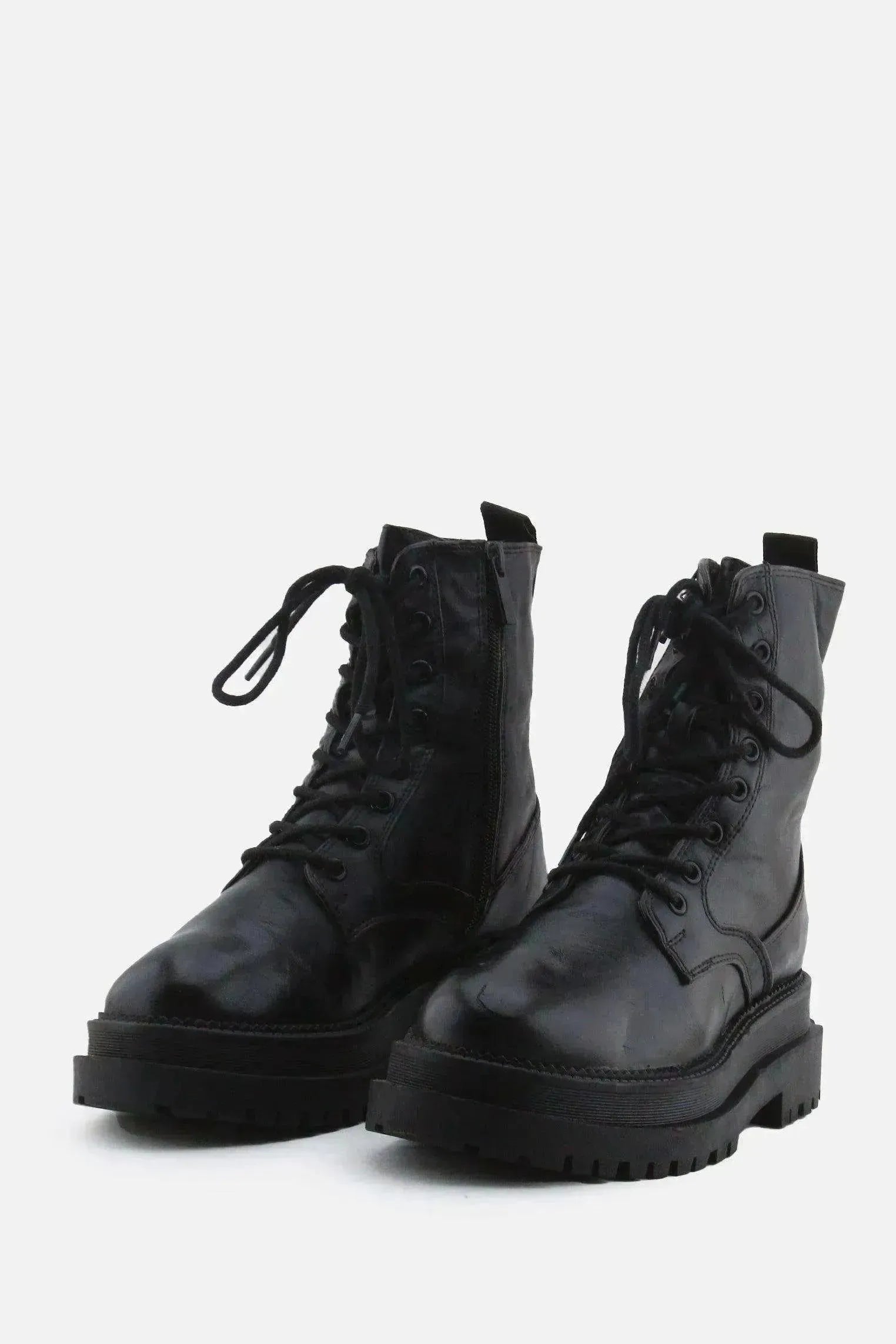 Stradivarius Zipper Laces Combat Ankle Boots | 100% Authentic Leather - sundaybazar