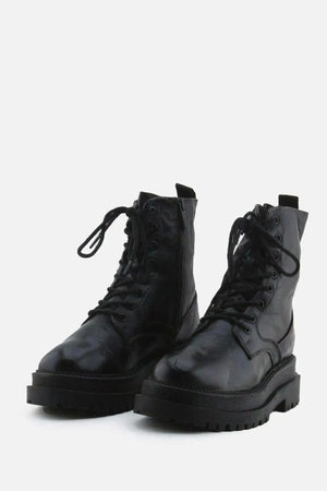 Stradivarius Zipper Laces Combat Ankle Boots | 100% Authentic Leather - sundaybazar