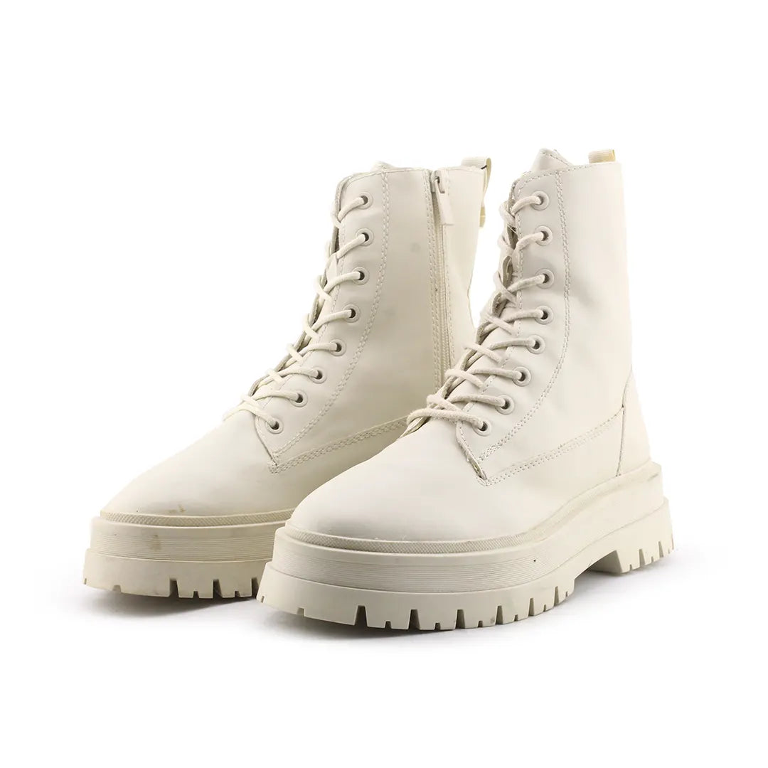 Stradivarius Lace Up Zipper Combat Ankle Boots (100% Authentic Leather)