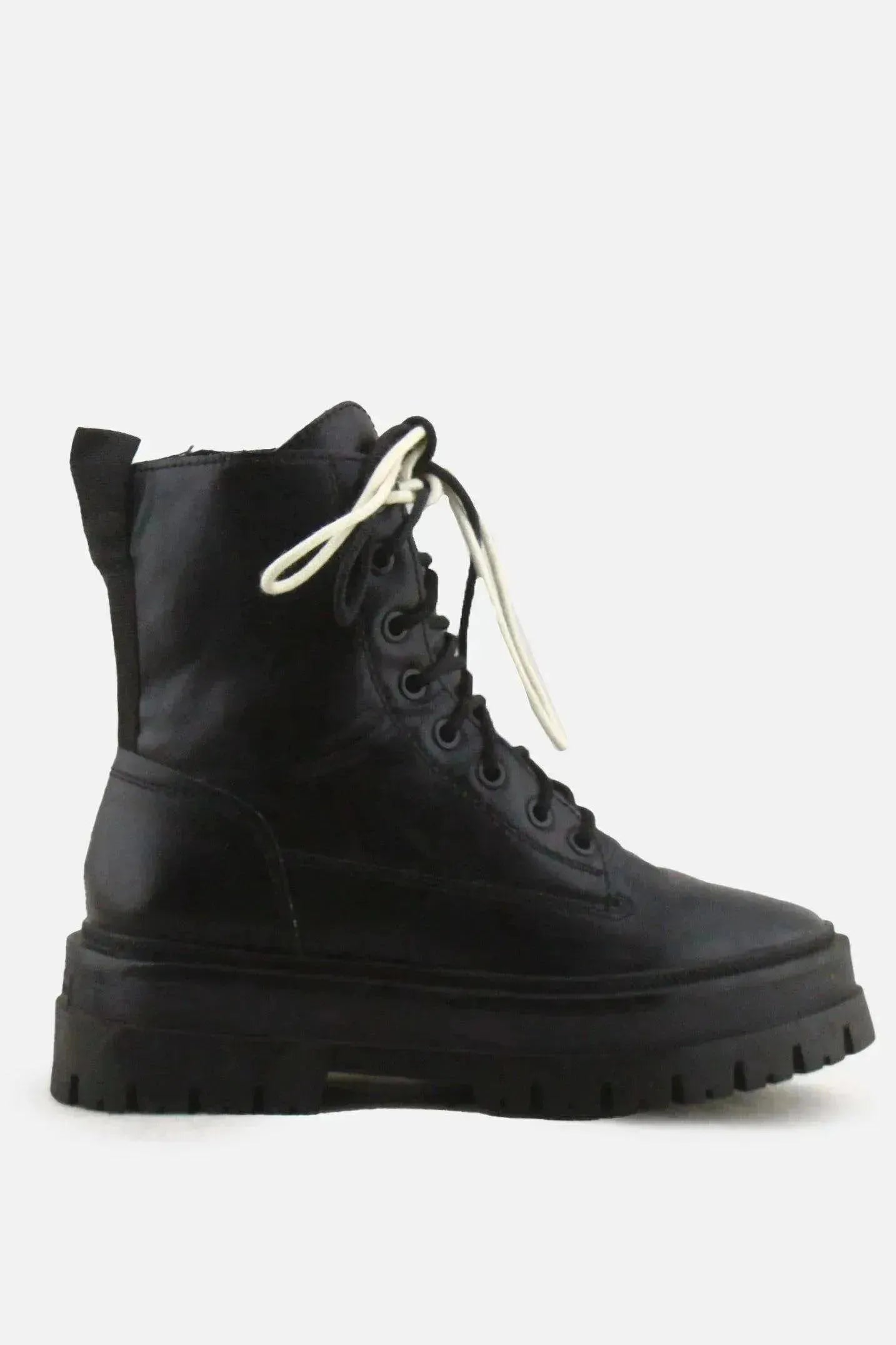 Stradivarius Zipper Laces Combat Boots | 100% Authentic Leather - sundaybazar