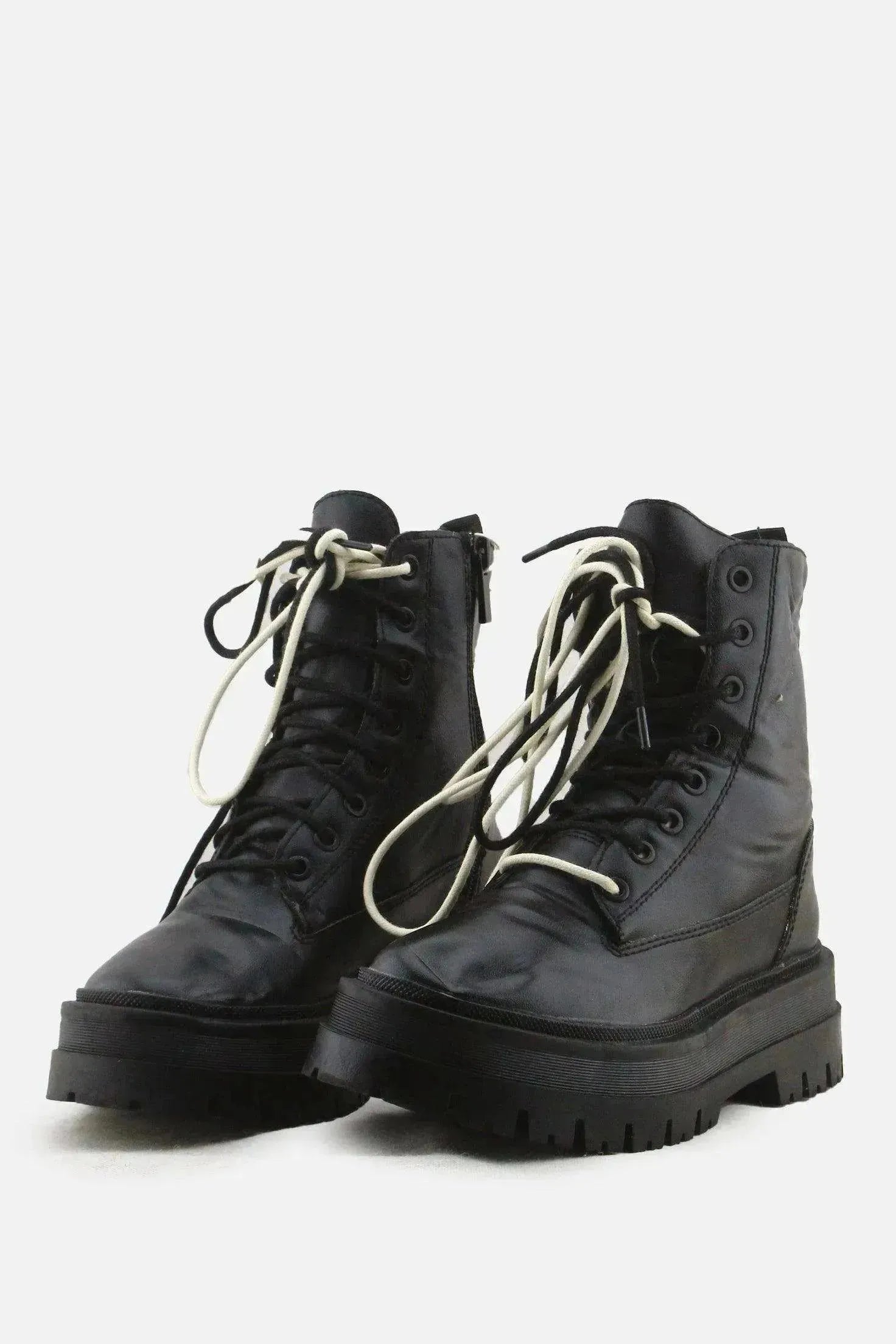 Stradivarius Zipper Laces Combat Boots | 100% Authentic Leather - sundaybazar