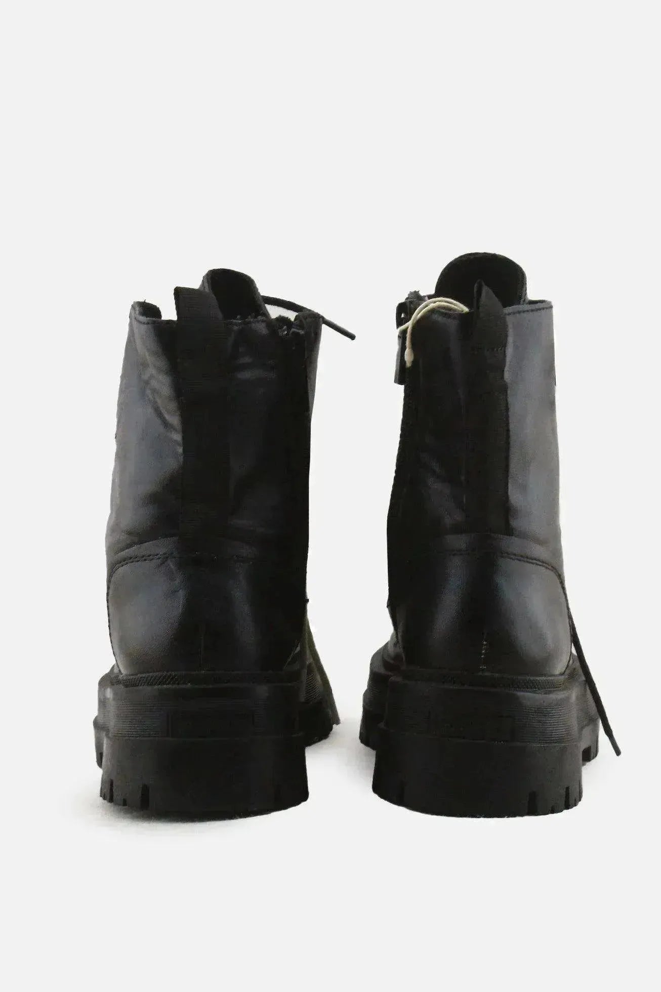 Stradivarius Zipper Laces Combat Boots | 100% Authentic Leather - sundaybazar
