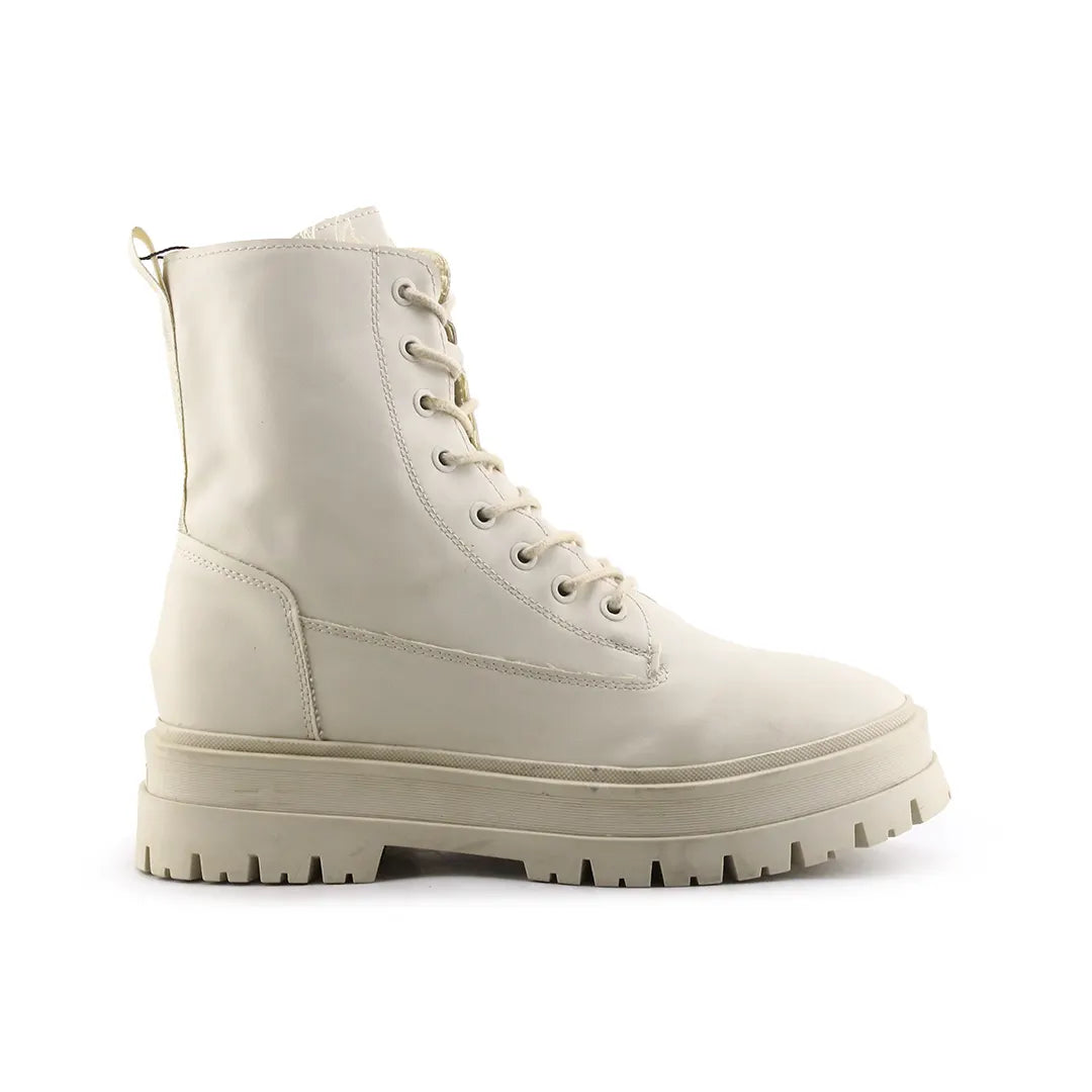 Stradivarius Lace Up Zipper Combat Ankle Boots (100% Authentic Leather)