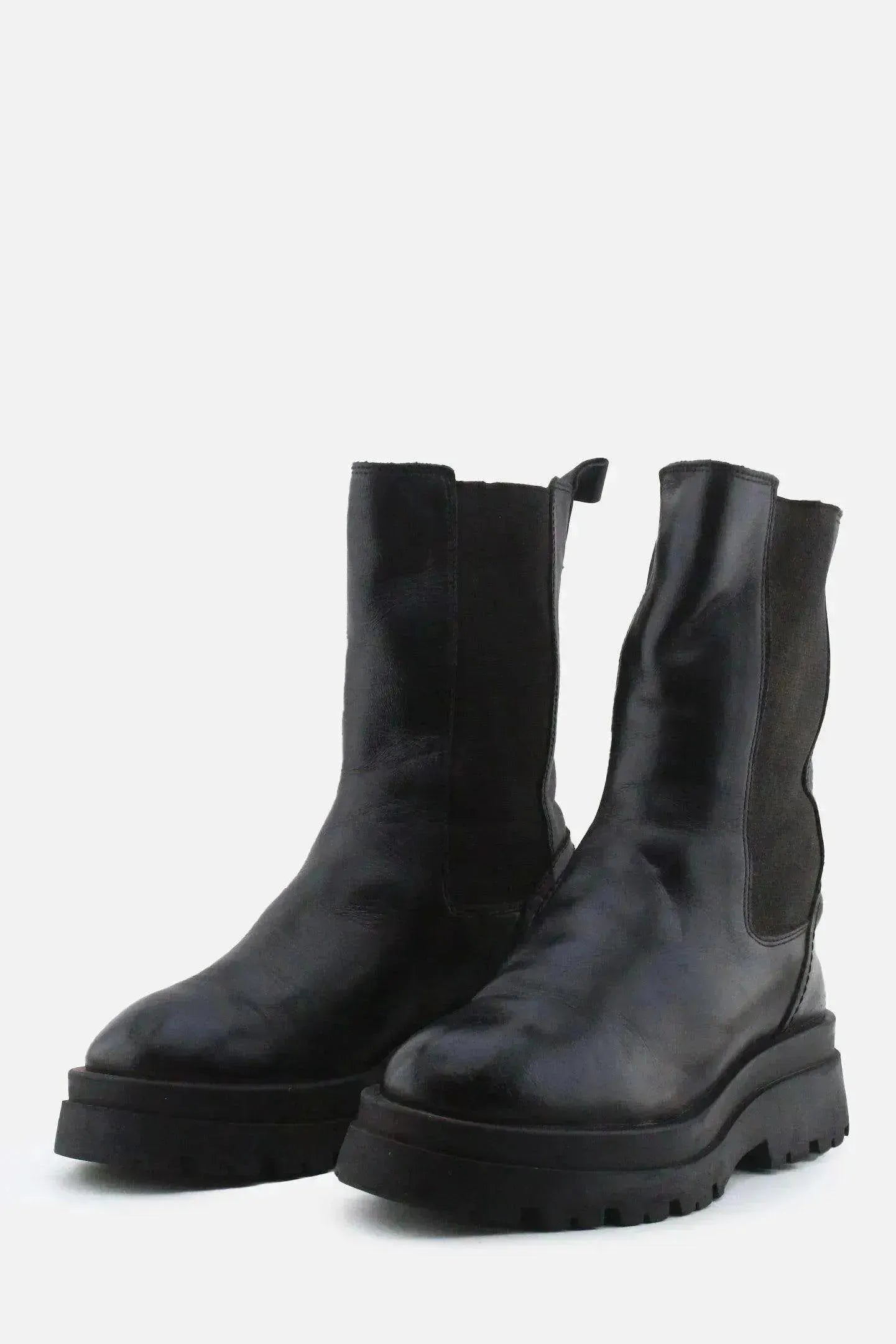 Stradivarius Stretchable Combat Ankle Boots | 100% Authentic Leather - sundaybazar