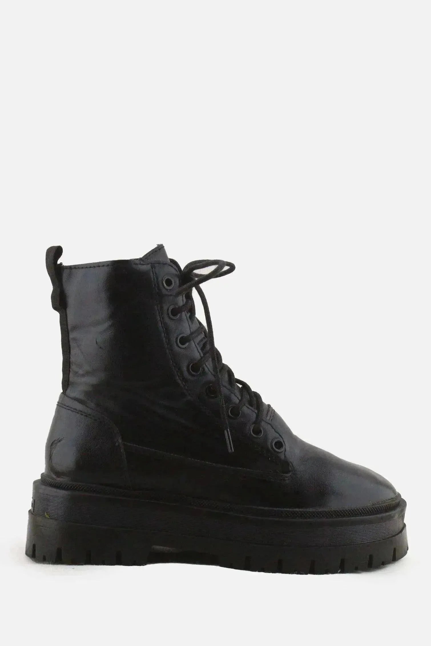Stradivarius Zipper Laces Combat Boots | 100% Authentic Leather - sundaybazar