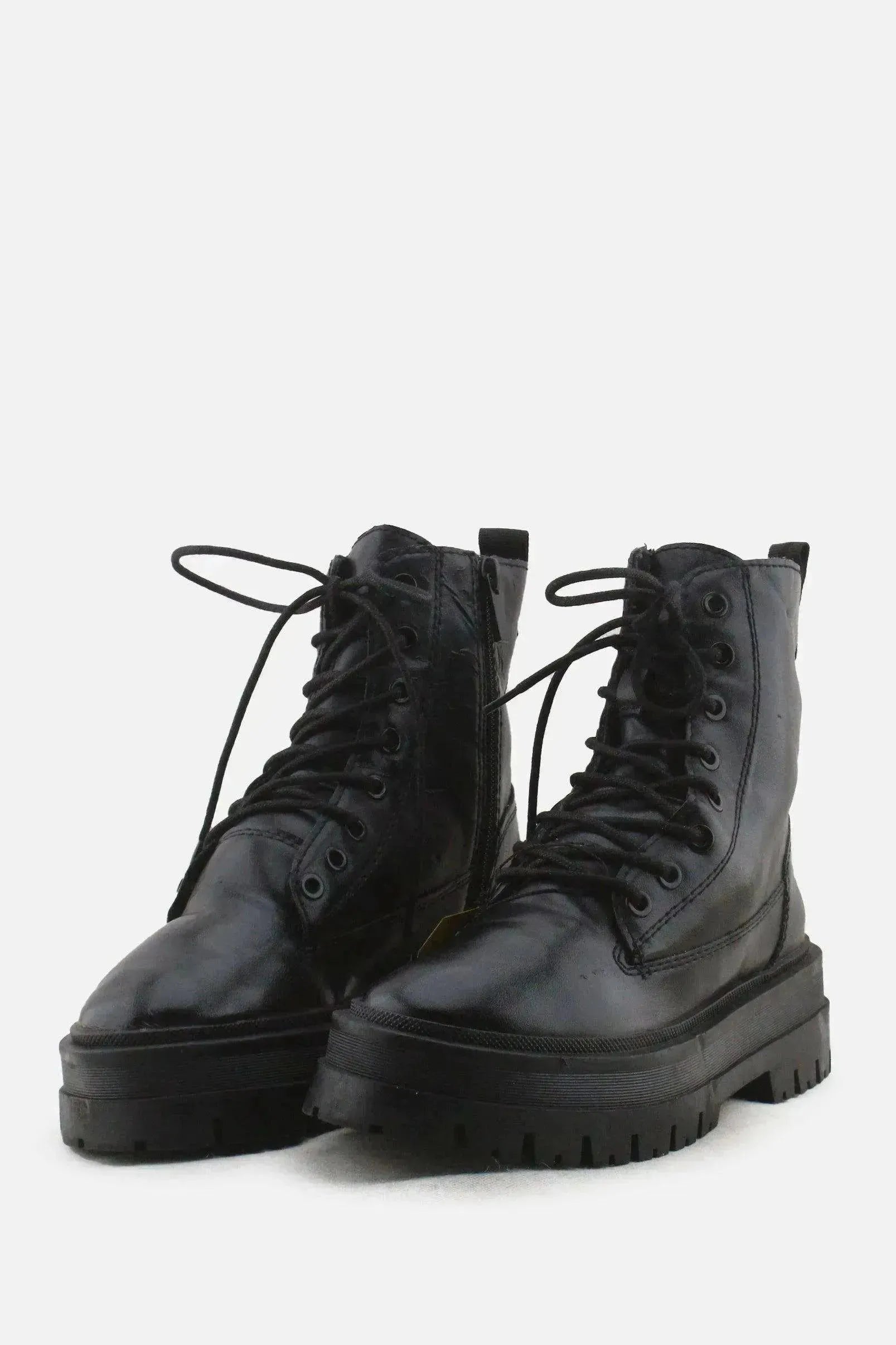 Stradivarius Zipper Laces Combat Boots | 100% Authentic Leather - sundaybazar