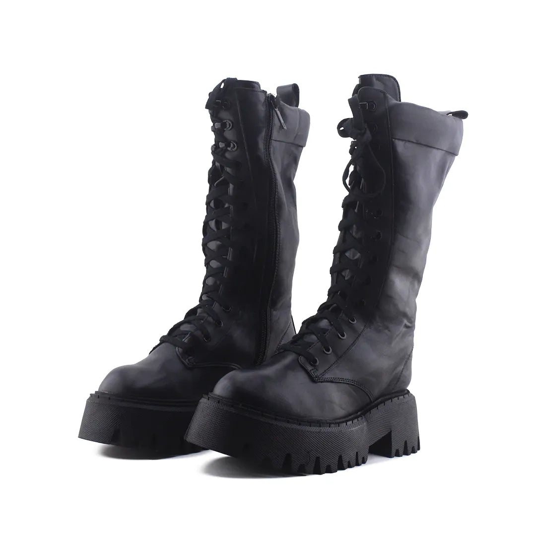 Zara Zipper Lace Up Knee High Boot | 100% Authentic Leather