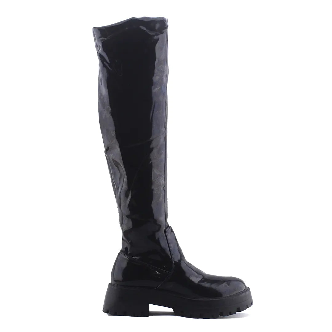 Pull & Bear Zipper Patent Over The Knee Boot | 100% Authentic Leather