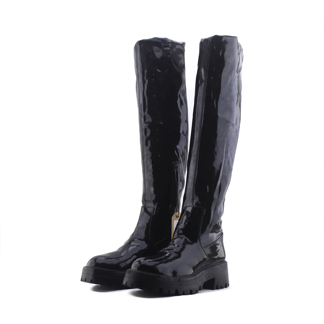 Pull & Bear Zipper Patent Over The Knee Boot | 100% Authentic Leather