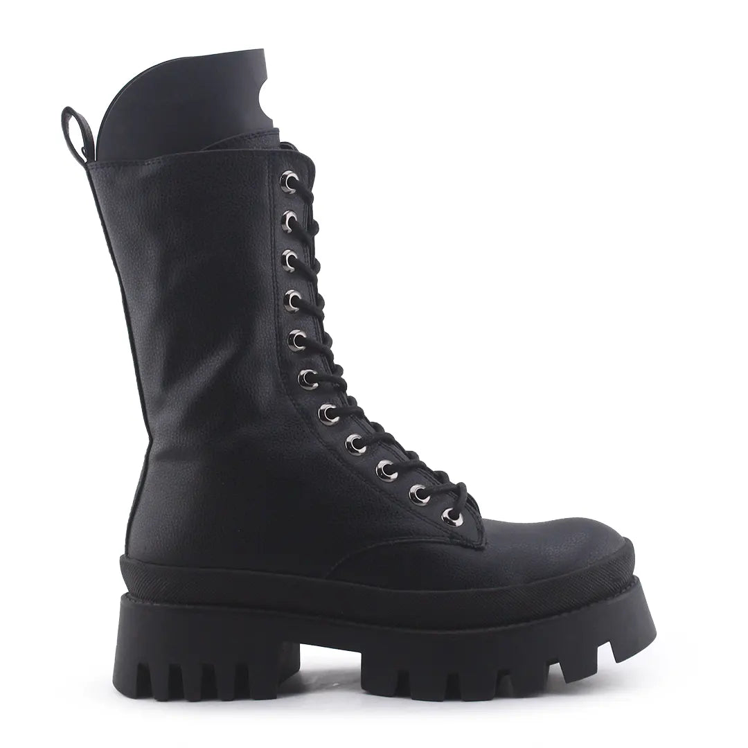 Bershka Zipper Lace Up Combat Ankle Boots (100% Authentic Leather)