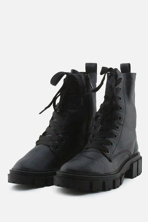 Stradivarius Zipper Laces Combat Ankle Boots | 100% Authentic Leather - sundaybazar