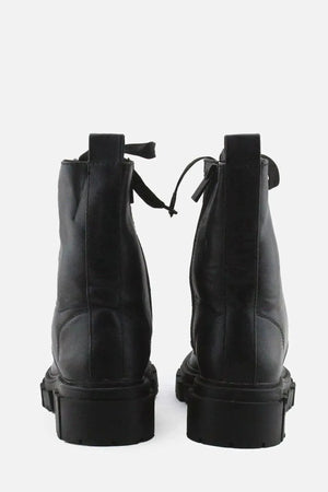 Stradivarius Zipper Laces Combat Ankle Boots | 100% Authentic Leather - sundaybazar