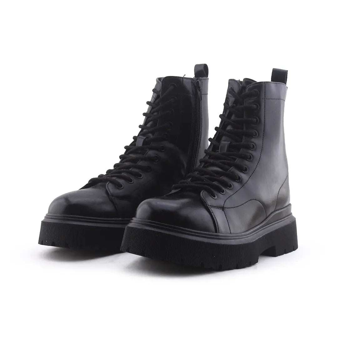 Bershka Zipper Lace Up Ankle Boot | 100% Authentic Leather