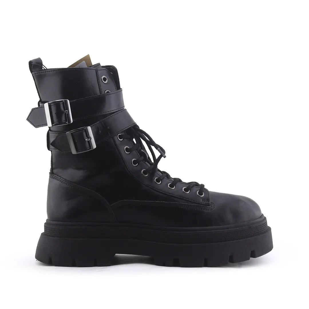 Bershka Zipper Lace Up Buckle Strap Ankle Boot | 100% Authentic Leather