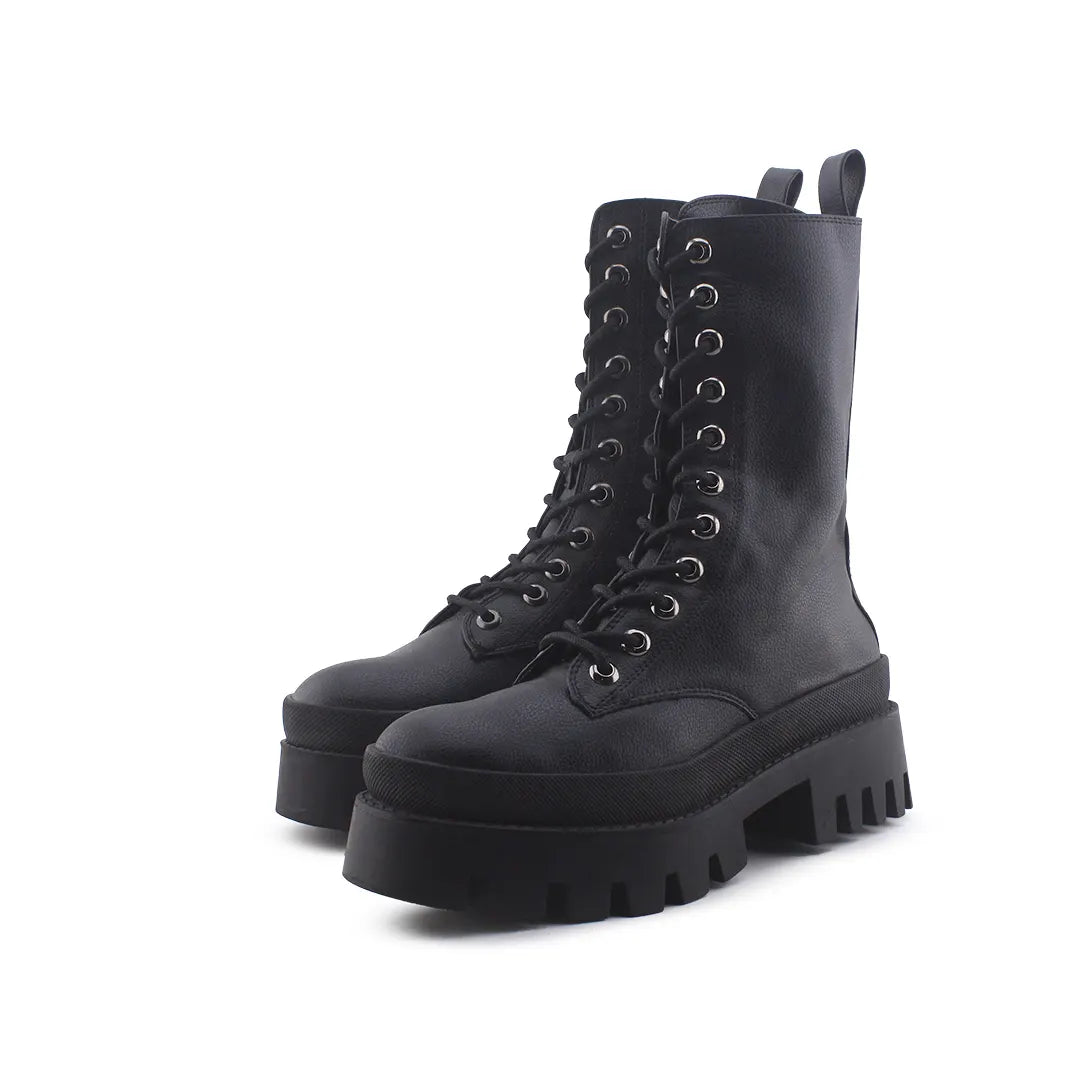 Bershka Zipper Lace Up Combat Ankle Boots (100% Authentic Leather)