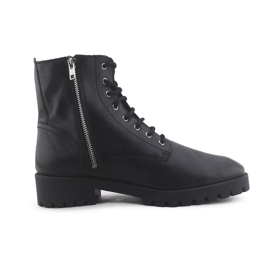 Mango Zipper Lace Up Combat Ankle Boots (100% Authentic Leather)