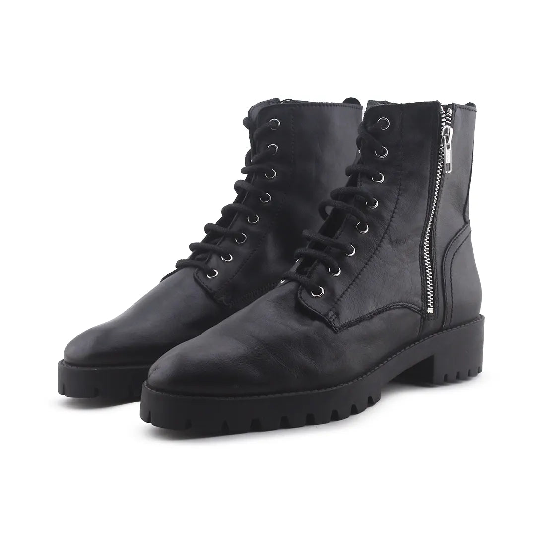 Mango Zipper Lace Up Combat Ankle Boots (100% Authentic Leather)