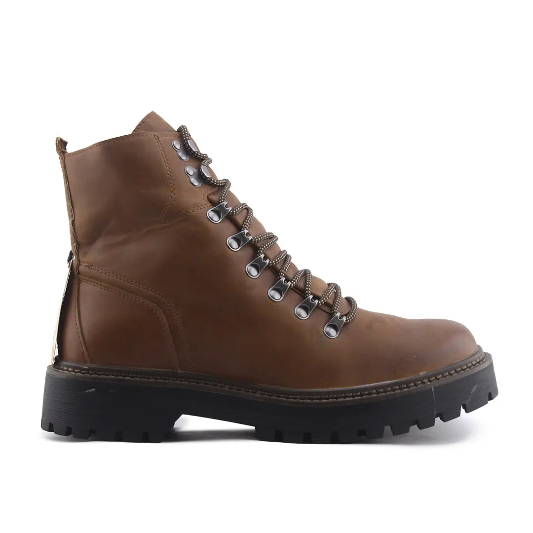 Pull & Bear Zipper Lace Up Ankle Boot | 100% Authentic Leather