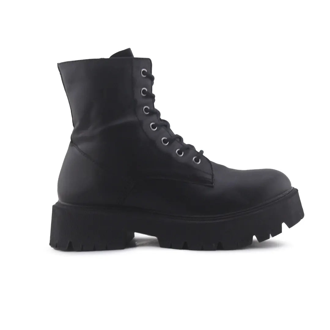 Bershka Zipper Lace Up Combat Ankle Boots (100% Authentic Leather)