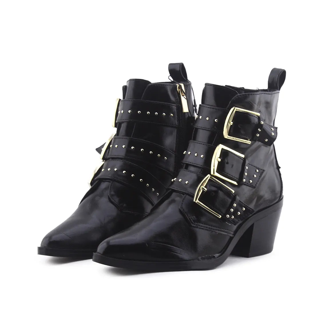 Stradivarius Zipper Buckle Strap Ankle Boot | 100% Authentic Leather