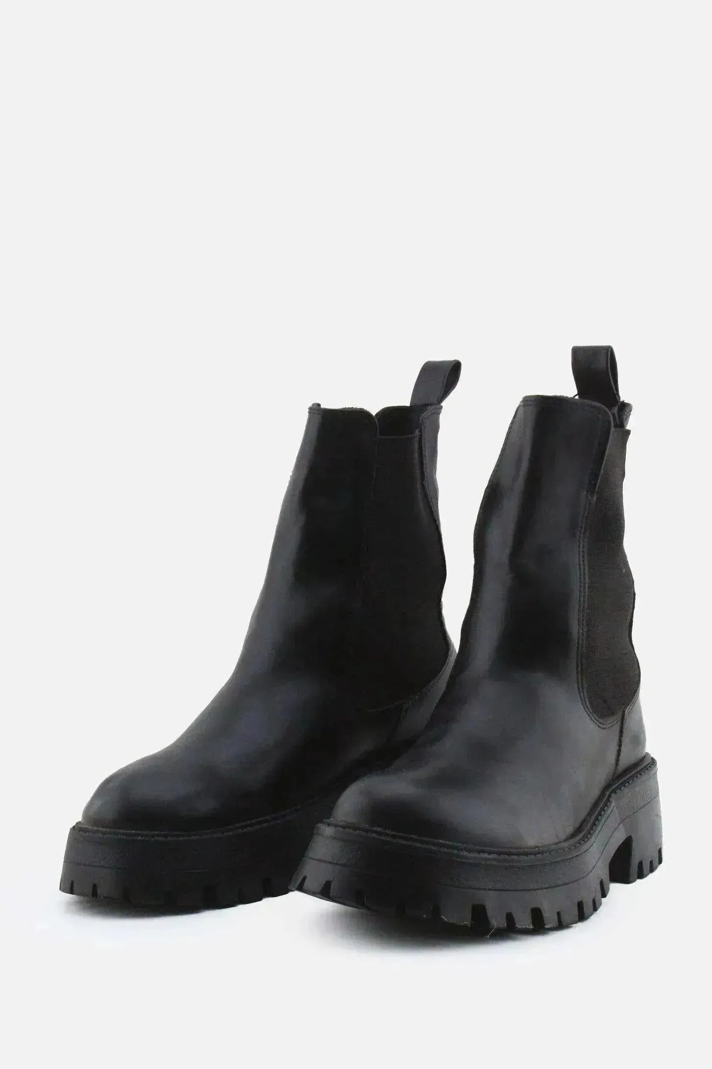 Pull & Bear Stretchable Combat Ankle Boots | 100% Authentic Leather - sundaybazar